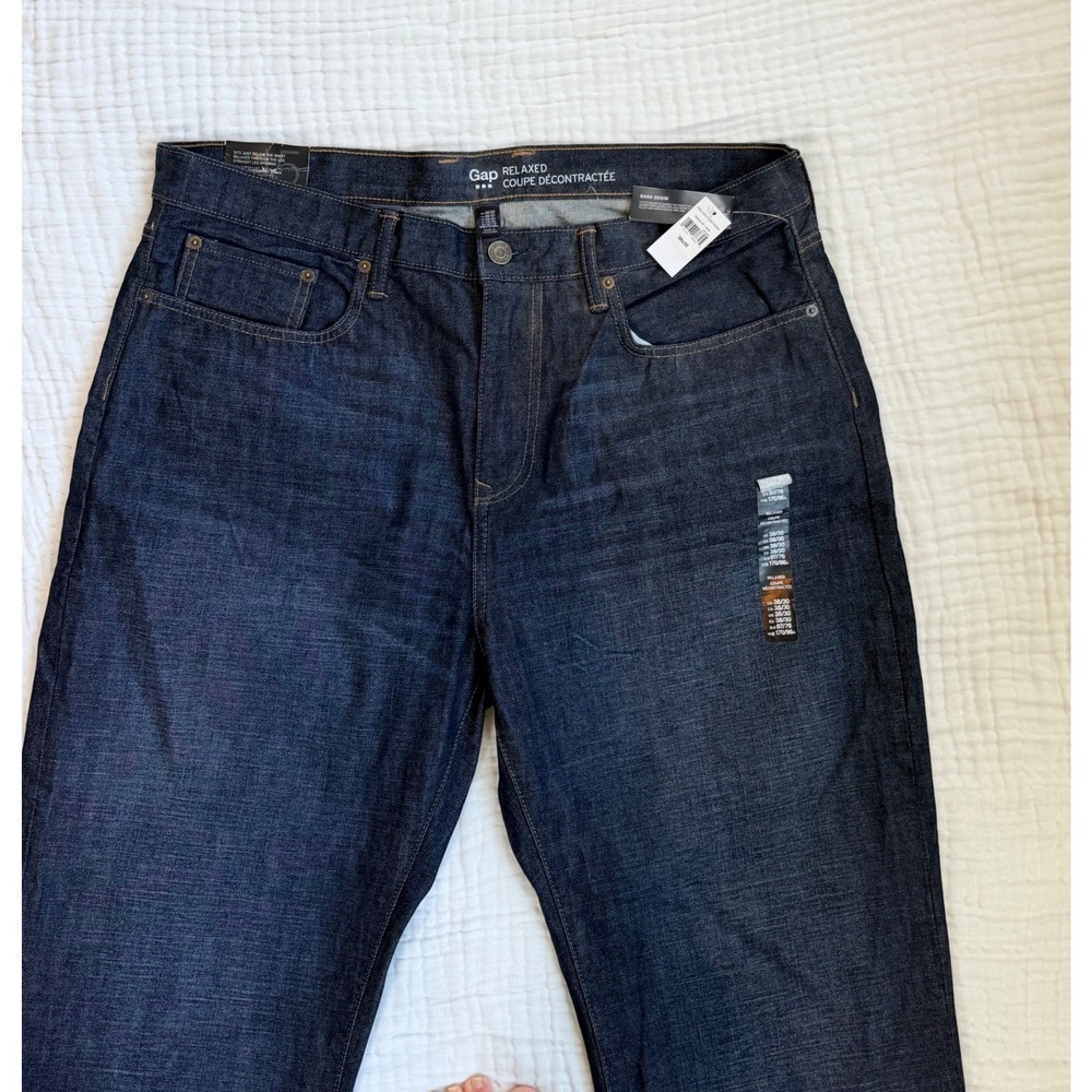 Gap Relaxed Fit Jeans Mens 38x30 Dark Indigo Denim Straight Leg New 199306-00-1 - Picture 2 of 7